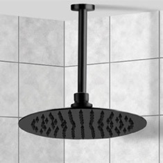 10 inch Ceiling Mounted Rain Shower Head With Arm, Matte Black